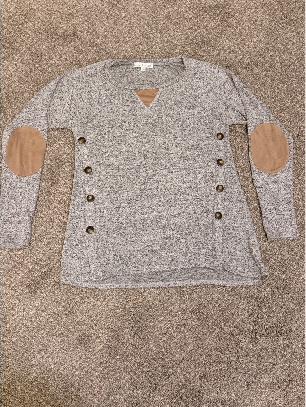 Moa Moa Women’s Gray Marled Elbow Patch Sweater Small